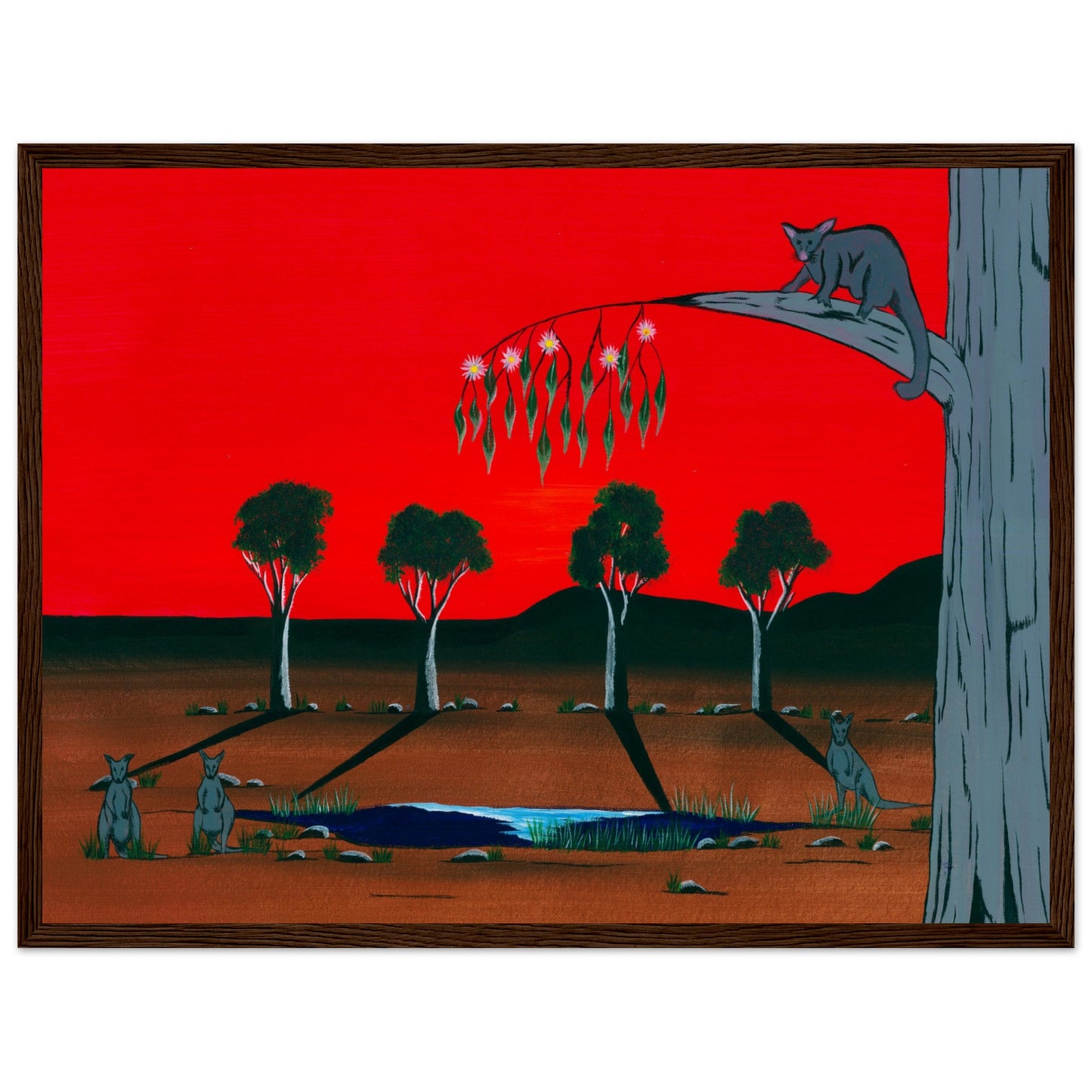 'The Gwearnj (Possum)' by First Nations Tribal Artist WIlliam Walker - Museum-Quality Matte Paper Wooden Framed Poster