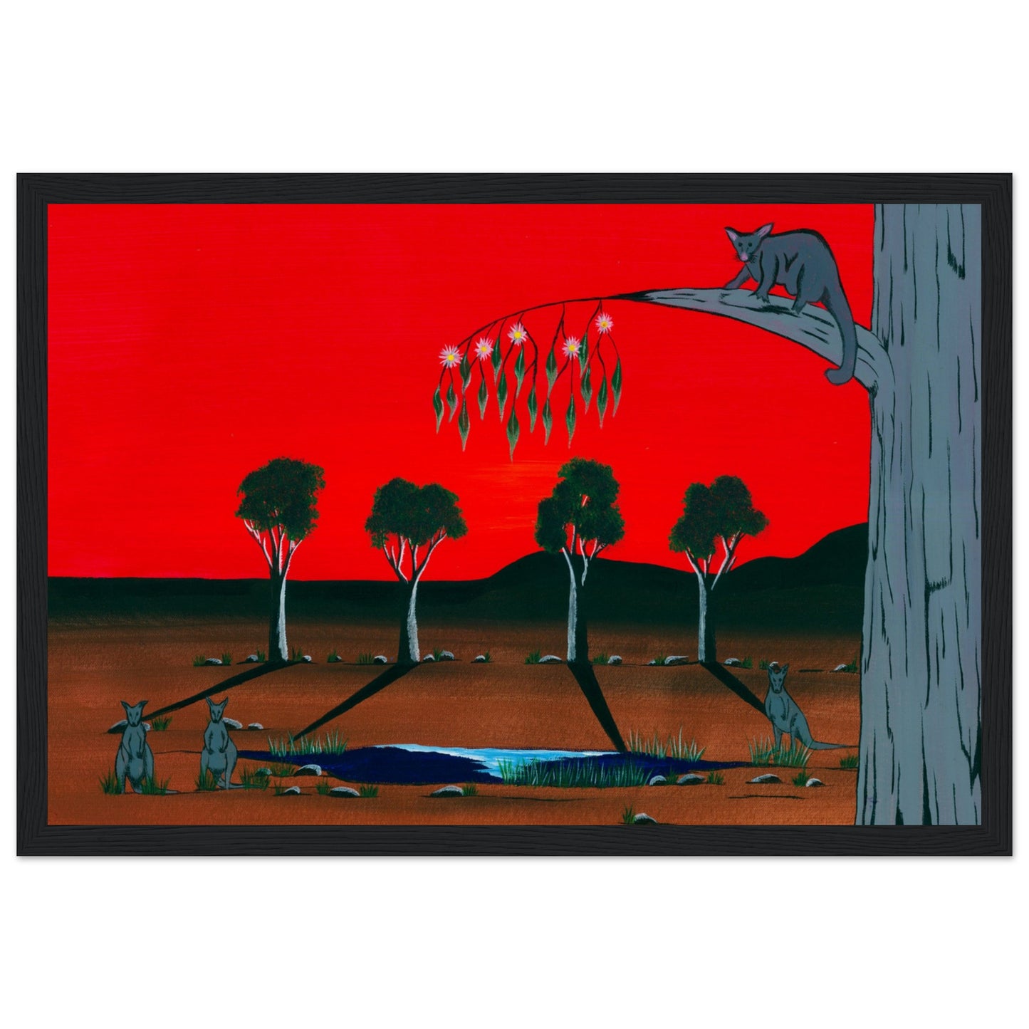 'The Gwearnj (Possum)' by First Nations Tribal Artist WIlliam Walker - Museum-Quality Matte Paper Wooden Framed Poster