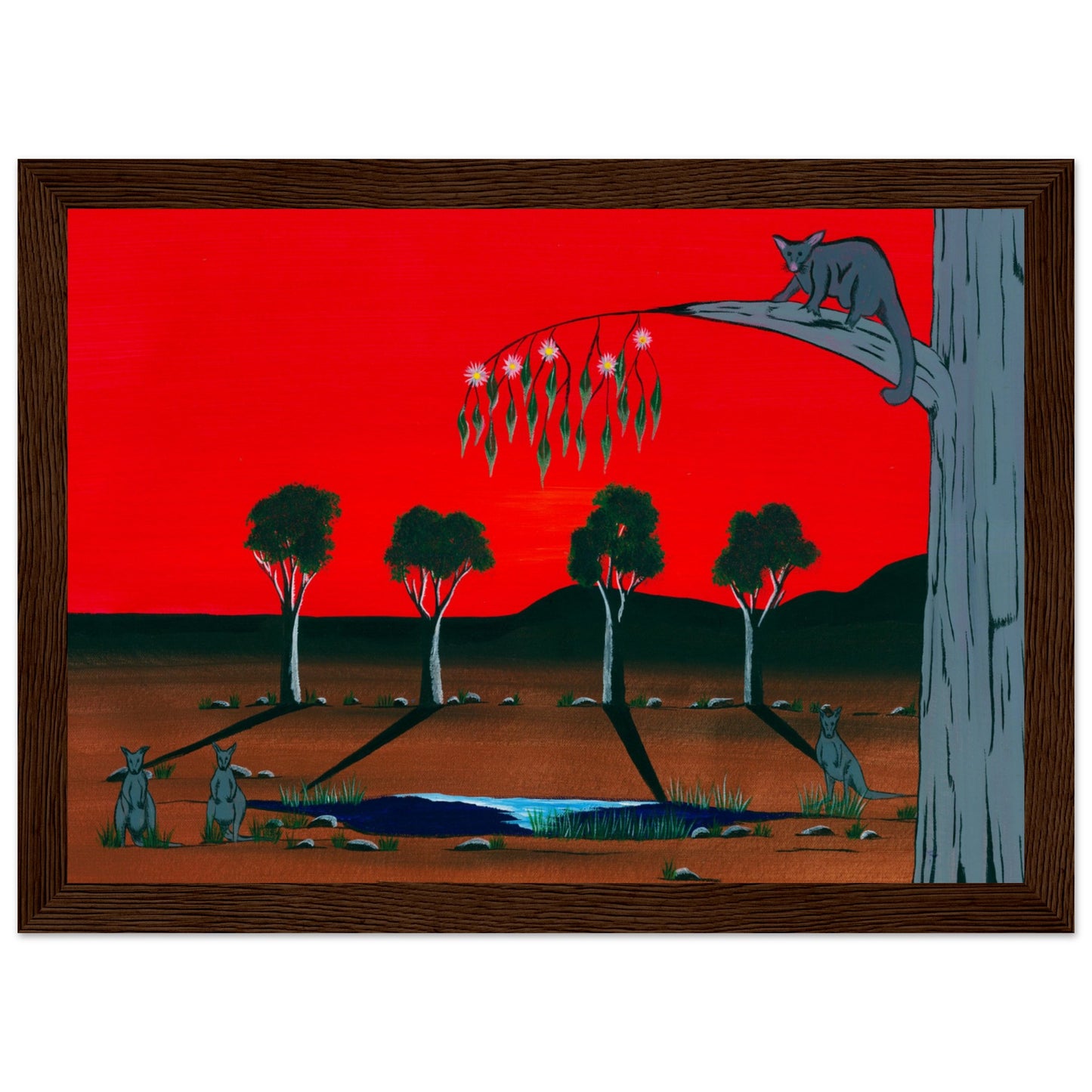 'The Gwearnj (Possum)' by First Nations Tribal Artist WIlliam Walker - Museum-Quality Matte Paper Wooden Framed Poster