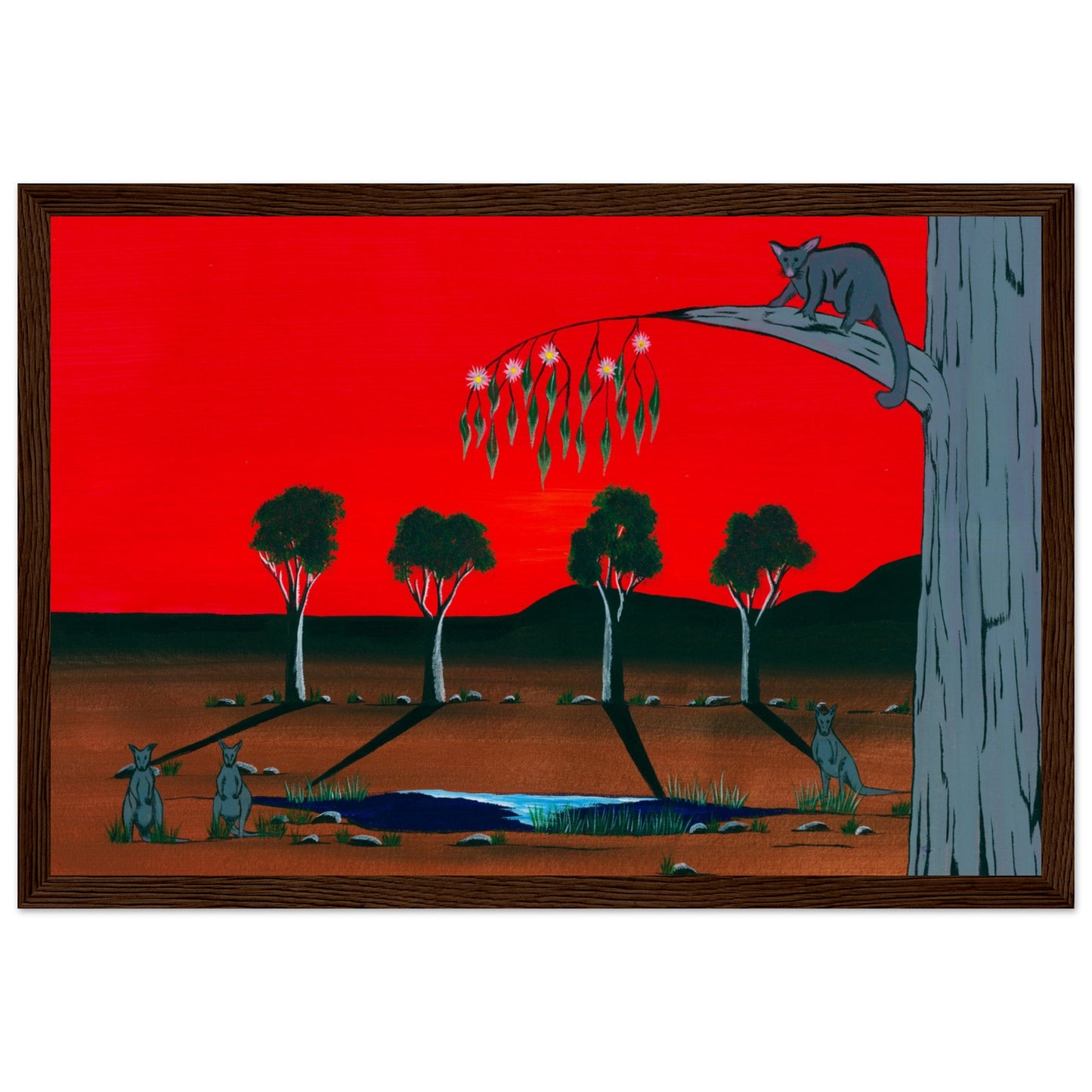 'The Gwearnj (Possum)' by First Nations Tribal Artist WIlliam Walker - Museum-Quality Matte Paper Wooden Framed Poster