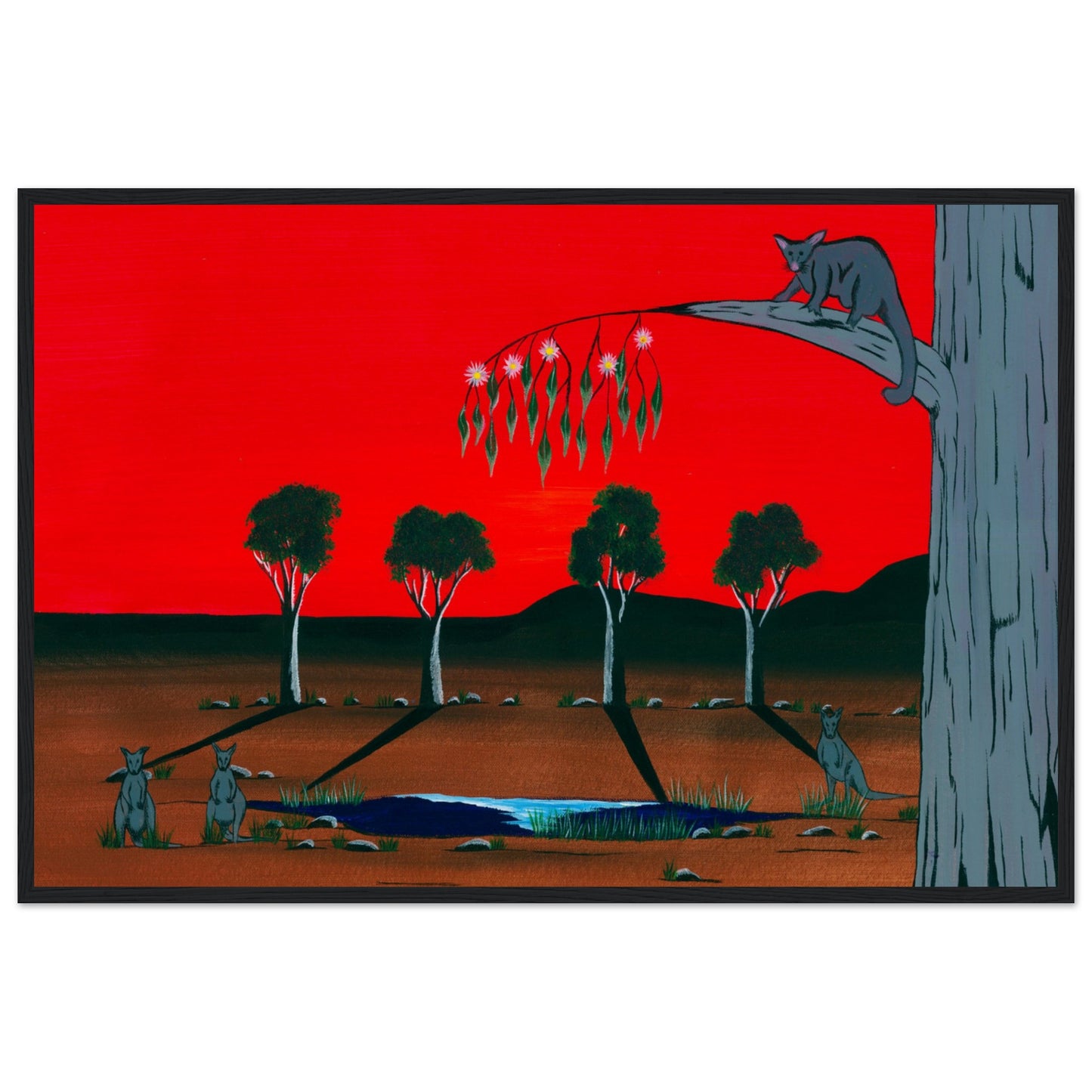 'The Gwearnj (Possum)' by First Nations Tribal Artist WIlliam Walker - Museum-Quality Matte Paper Wooden Framed Poster