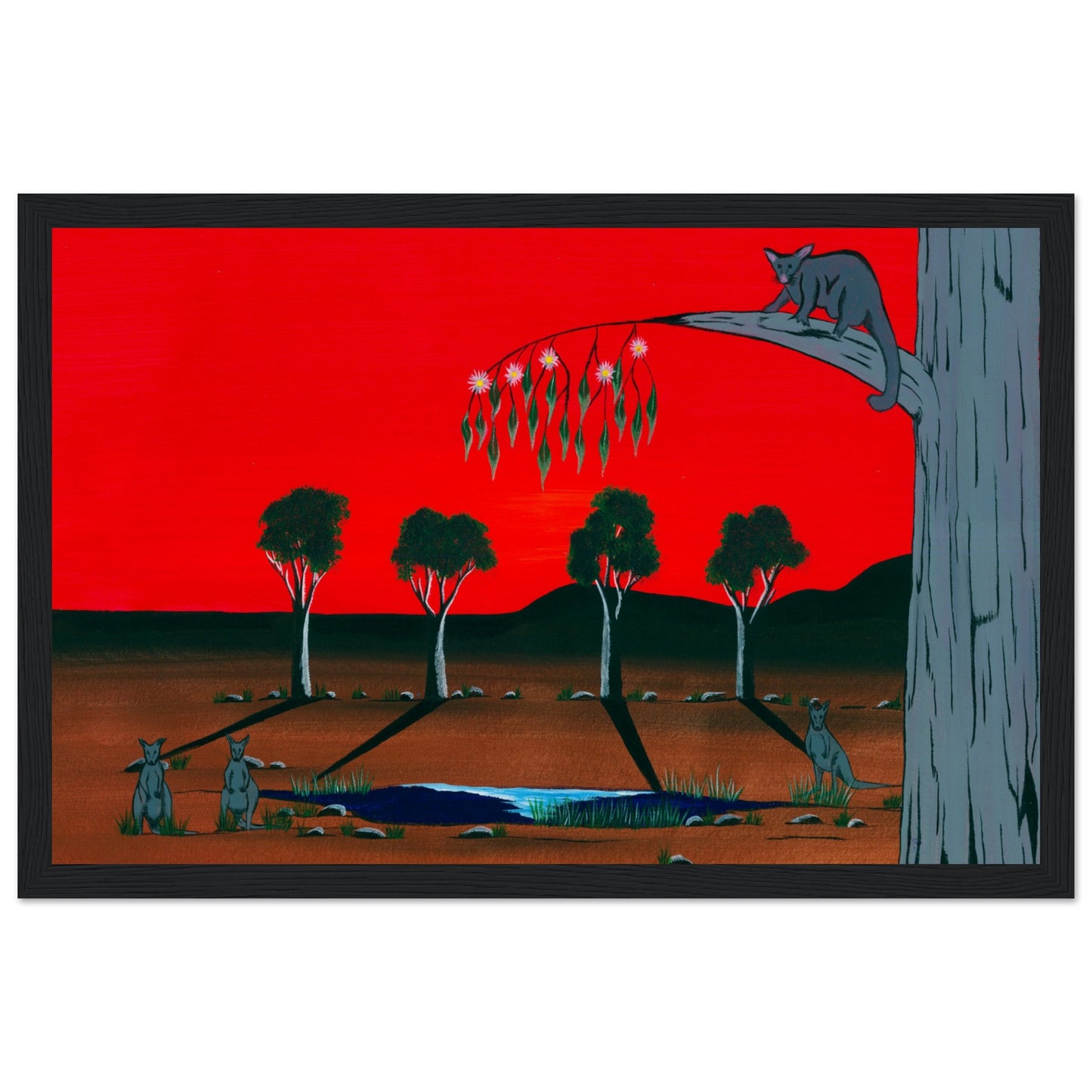 'The Gwearnj (Possum)' by First Nations Tribal Artist WIlliam Walker - Museum-Quality Matte Paper Wooden Framed Poster