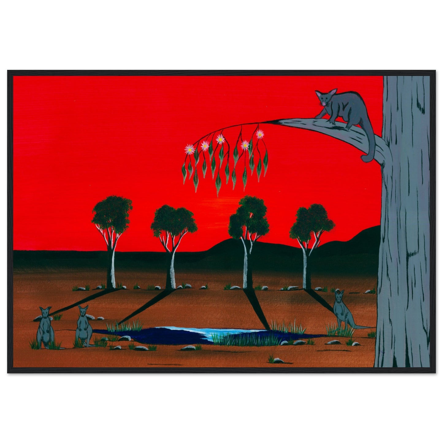 'The Gwearnj (Possum)' by First Nations Tribal Artist WIlliam Walker - Museum-Quality Matte Paper Wooden Framed Poster