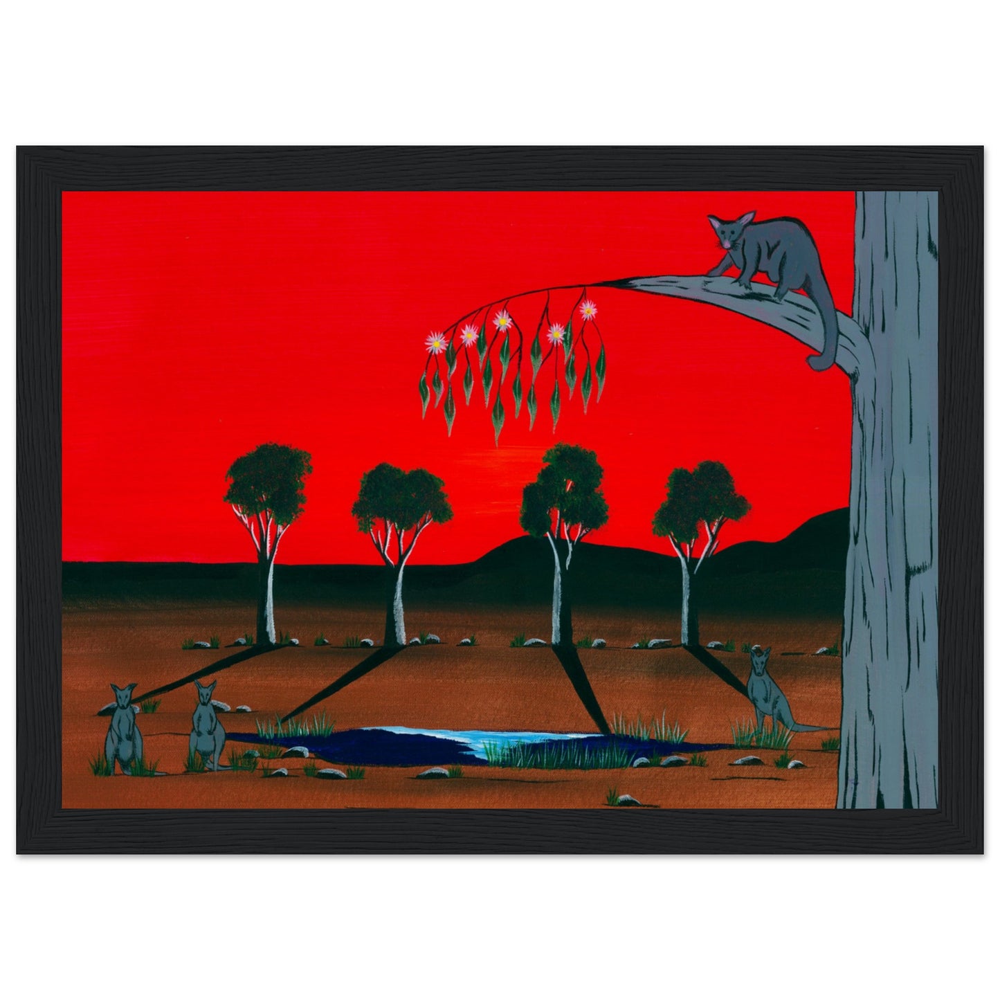 'The Gwearnj (Possum)' by First Nations Tribal Artist WIlliam Walker - Museum-Quality Matte Paper Wooden Framed Poster