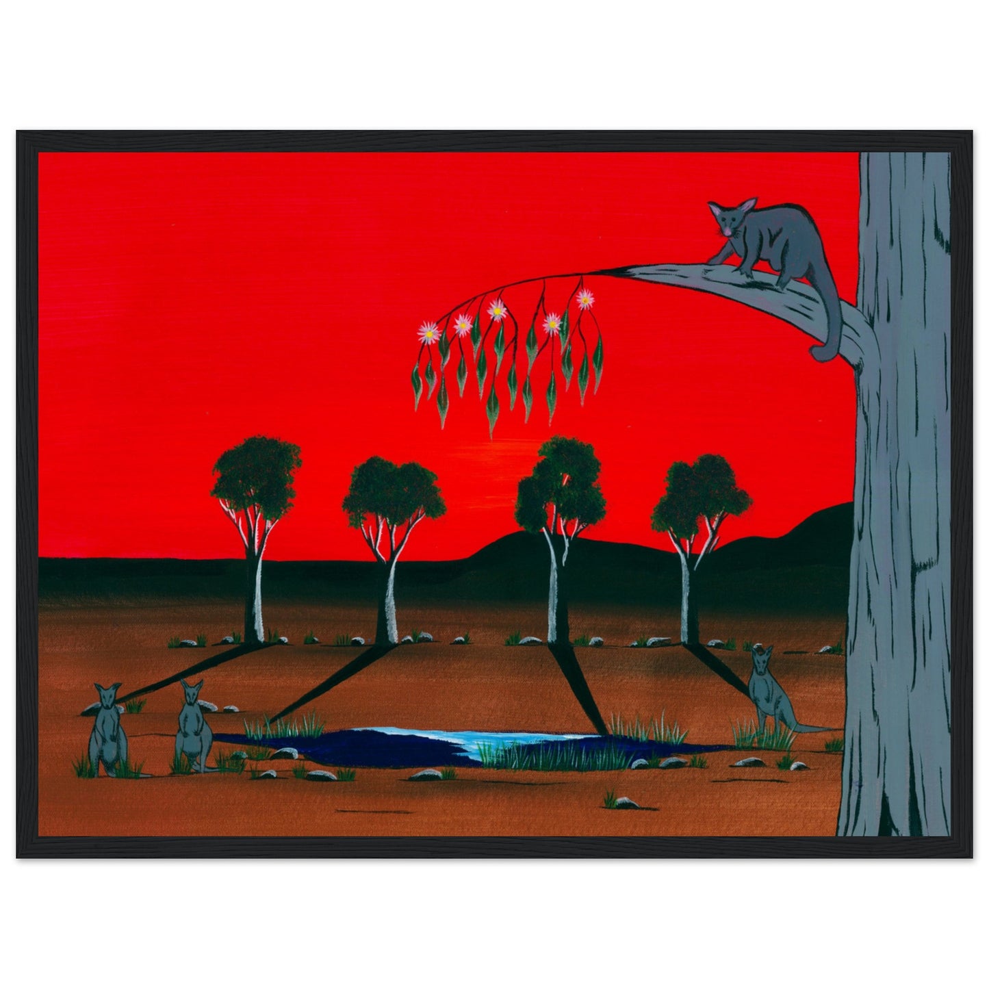 'The Gwearnj (Possum)' by First Nations Tribal Artist WIlliam Walker - Museum-Quality Matte Paper Wooden Framed Poster