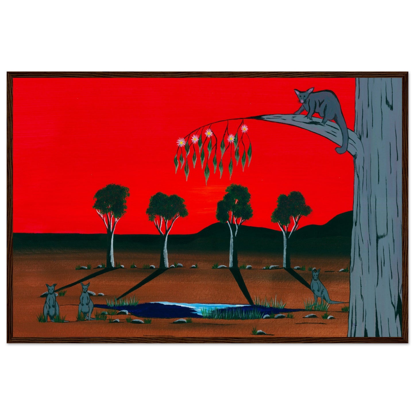 'The Gwearnj (Possum)' by First Nations Tribal Artist WIlliam Walker - Museum-Quality Matte Paper Wooden Framed Poster